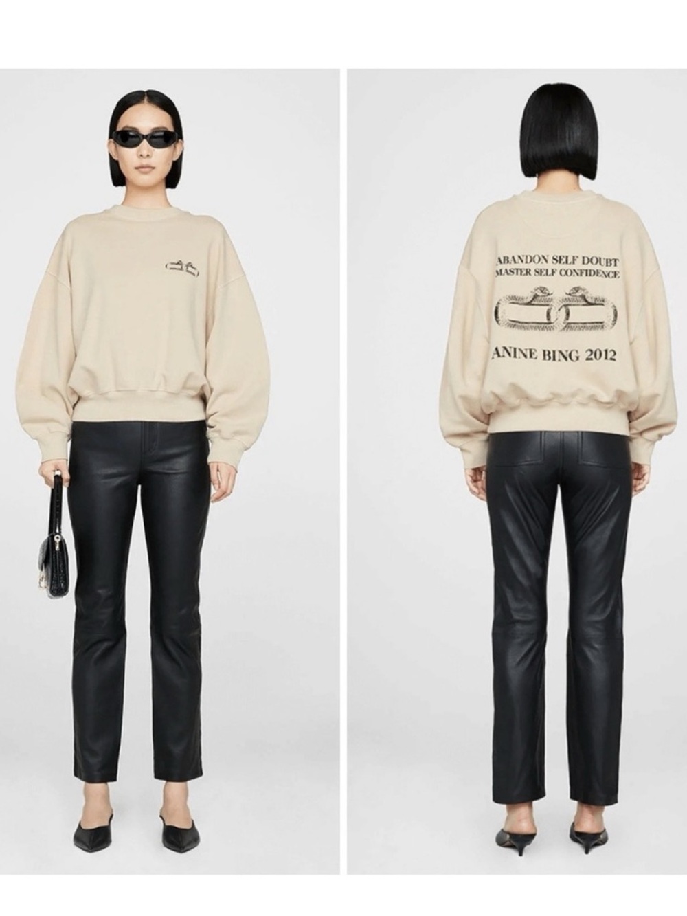 ANINE BING Leo Serpent Cream Beige Sweatshirt L